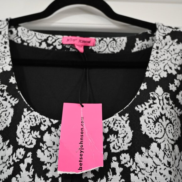 Betsy Johnson Size XL Black Floral Corset Puffed Sleeve Mini Dress NWT - Picture 4 of 9